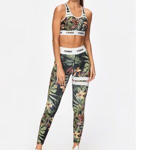 Stronger Vietnam Floral Print Active Leggings and Sport Bra Set Size Medium